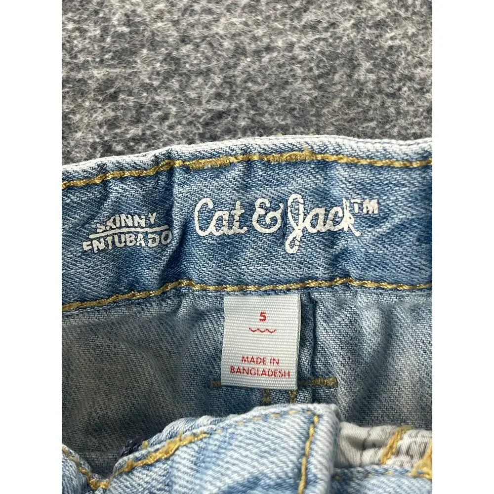 Cat & Jack Girls Light Wash Blue Distressed Denim Jean Shorts Youth Size 5